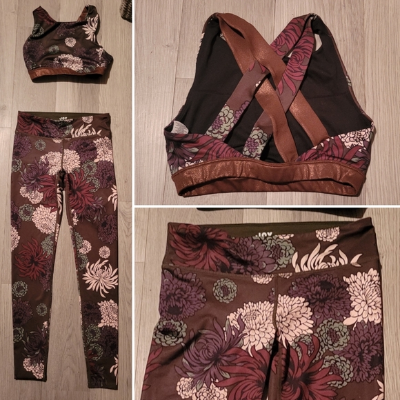 JoyLab Metallic Chrysanthemum Floral Athletic Set, Size Small (better fit XS) - Picture 1 of 16